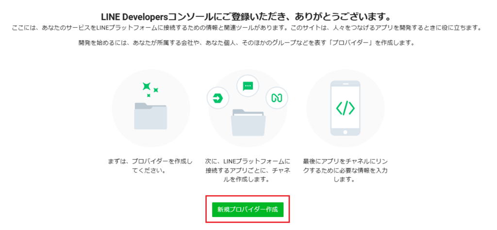 LINE Developers コンソール 新規プロバイダー作成