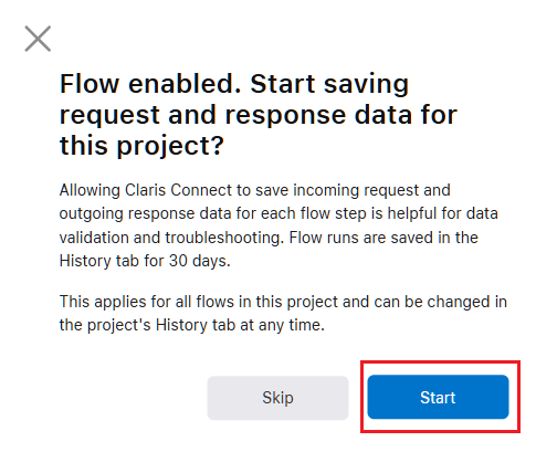 Flow enabled. Start sacing request and response data for this project?